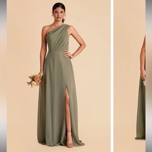 Medium Birdy Grey Moss Green Kira Chiffon Slit Dress